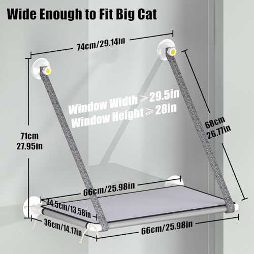 WOCOPIA Safety Cat Window Perch w/Removeable Blanket & Strong Opaque Suction Cups, Space Saving 26“*14” XL Cat Window Hammock for Large/Medium/Small Indoor Cat, Window Mounted Cat Shelf Cat Bed Seat