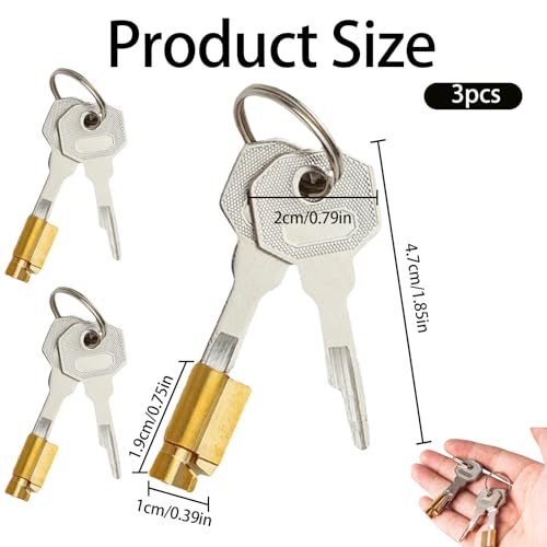 3 x Schlüssellochsperrer, Steckschloss für Zimmertüren mit Schlüssel, steckschloss für türen, Keuschheitsgürtel, Schließfachtüren Bronze