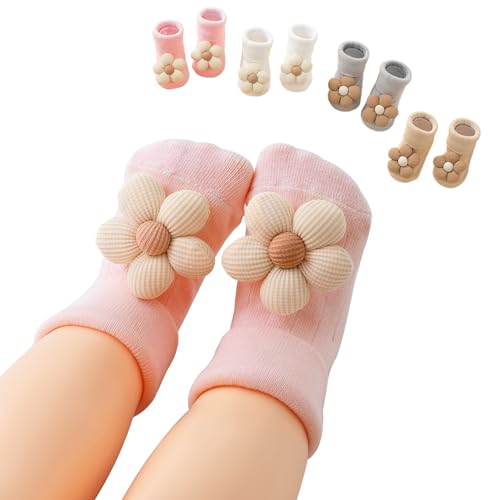4Pairs Baby Toddler Grip Socks Flower Baby Non-slip Socks for Girls Boys Infant Kids