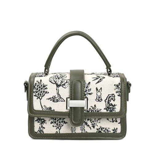 Image of EXOTIC Rosetta Structured Sling Bag for Women | Printed Panel Handbag with Top Handle & Detachable Crossbody Strap | Multi-Compartment Satchel Purse