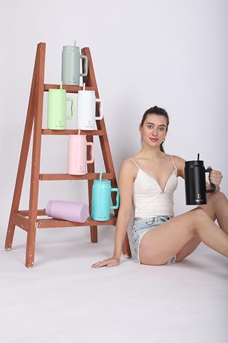 Image of House of Quirk 1500ML Stainless Steel Mug Tumbler with Handle & Straw Lid - Large Water Bottle for Men & Women (Black Heart)