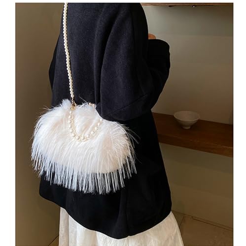 Image of Feather Purse Clutch For Women Ostrich Feather Handbag Shoulder Crossbody Evening Bag | Feather Purse