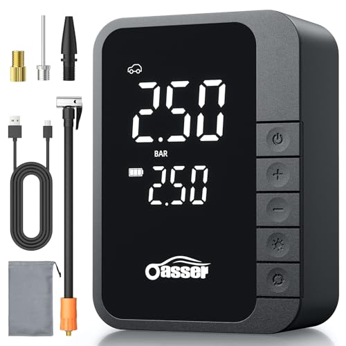 Oasser Tire Inflator Portable Air Compressor with Digital Dual Values Display 6000mAh 150PSI Type-C USB Charging&30cm Hose & Storage Bag Air Pump for Car Tires Mini Bike Pump for Auto Motor Bike Ball