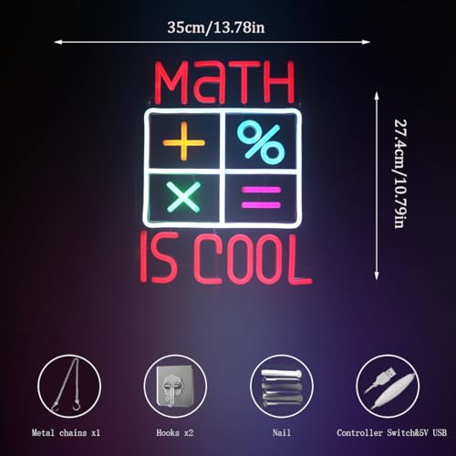 Image of Math Is Cool Neon Sign, Math Lover Led Neon Light, Bookish LED Signs, Classroom Study room Decorative Lights, Kid's Room Decor,Game Room Wall Art Decorations Christmas Birthday Gifts