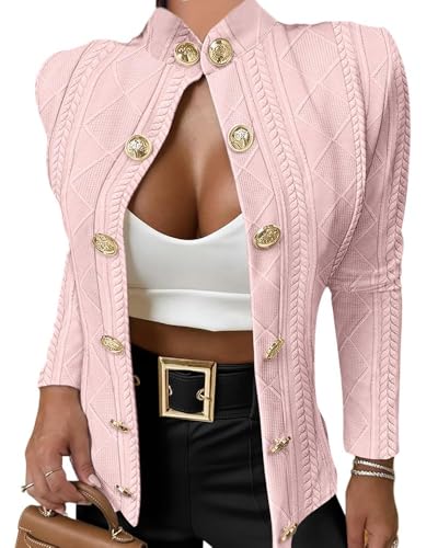 Image of CHICME Women's Argyle Cable Knit Cropped Jacket