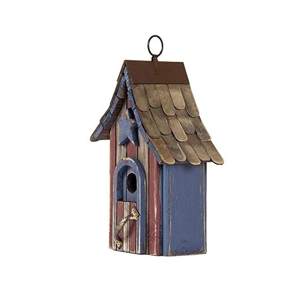 Glitzhome Wooden Patriotic USA Garden Bird House with Door Handle 11.75 Inch Height