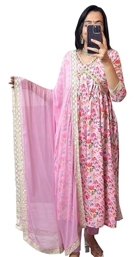 Kurti Indien Imprimé en Rayonne avec Dupatta en Mousseline de Soie