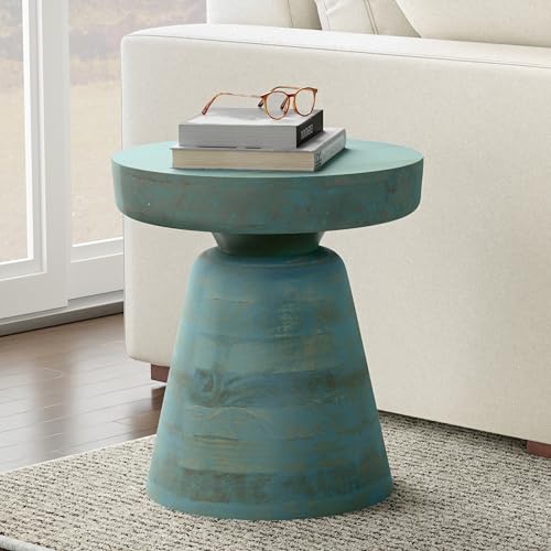 Image of SIMPLIHOME Robbie Accent Table - 16 inch Wide Solid Mango Wood End Table in Teal Wash, Boho Contemporary Rustic Side Table for Living Room or Bedroom with Multipurpose Function, Assembled