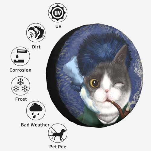 Image of Funny Cat Spare Tire Cover Wheel Protector Weatherproof Wheel Cover Universal Decorative Accessories for Camper RV SUV Travel Trailer 17 inch