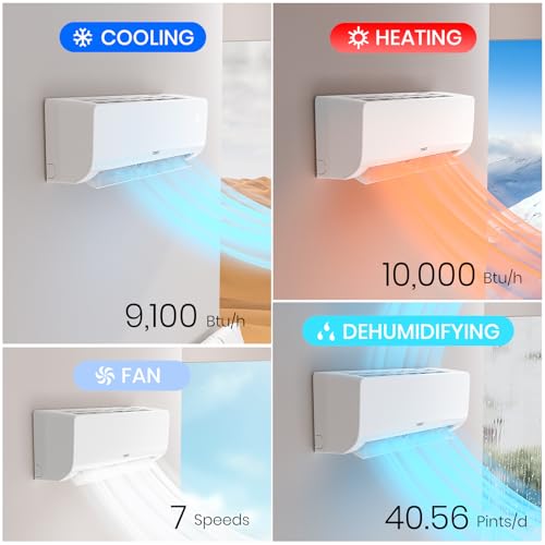 Image of TOSOT 9,000 BTU Mini-Split Air Conditioner, Wifi Enabled Ductless Inverter Split System AC Unit Heating System, Compatible with Alexa - 20.5 SEER2 230V
