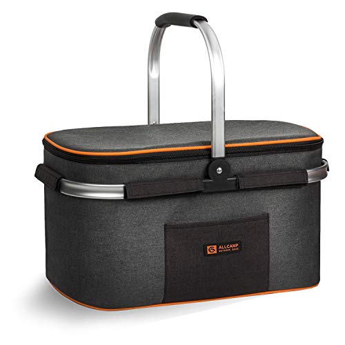 ALLCAMP Insulated Picnic Basket Portable Cooler Bag for Travel, Shopping, Camping (Medium Jet Gray) - Thumbnail 2