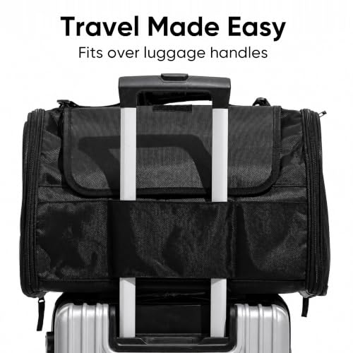 Image of FUKUMARU Cat Carrier, Soft-Sided Small Dog Carrier, Large Cat Travel Bag with 4 Mesh Windows, Airline Approved Pet Carrier with 4 Storage Pockets, Rollable Cover for Nervous Cats (Black)