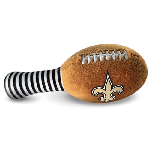 Image of New Orleans Saints Plush Football Rattle by Smilo - Officially Licensed NFL Baby Rattle Toy - Soft Baby Rattle with Bell - for Babies and Toddlers from 3 Months