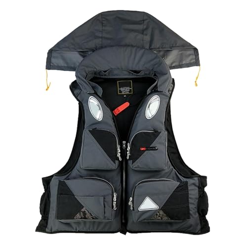 WEISHIDAI Schwimmweste für Erwachsene Hochauftriebsstarke Schwimmwesten mit Mehreren Taschen und Reißverschlüssen für Bootfahren, Schwimmen und Wassersport(GRAU,L)