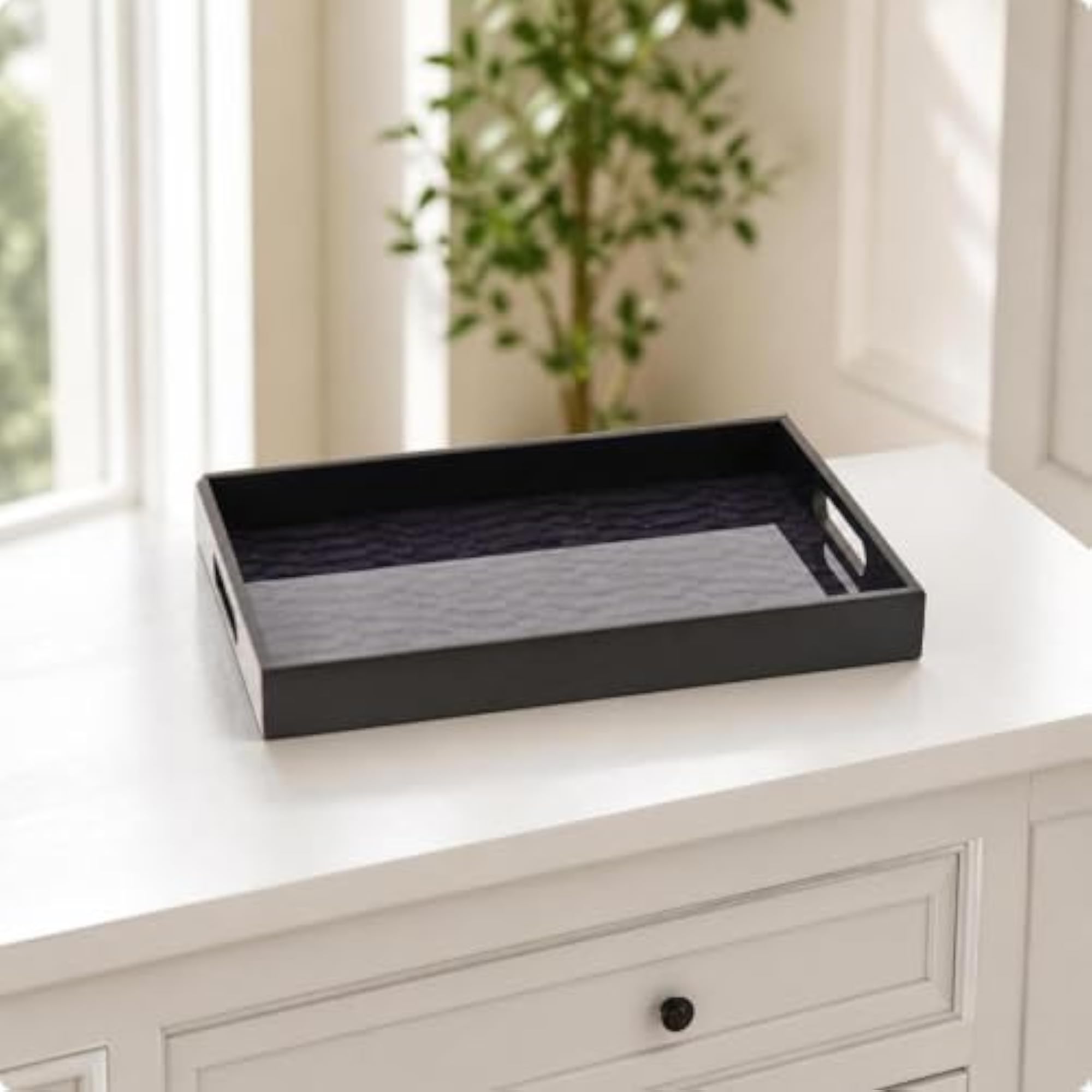 Decorative Storage Tray, Easy-Care Ink Ripple Design