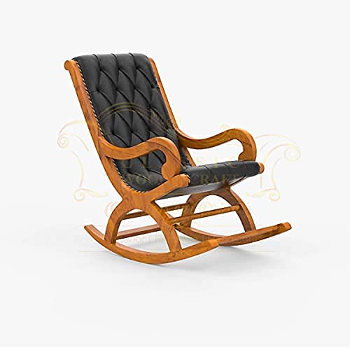 Image of Classic Wood and Craft Wooden Rocking Chair with Sheesham Wood, Rolling and Easy Seating (Model-BLB-22)