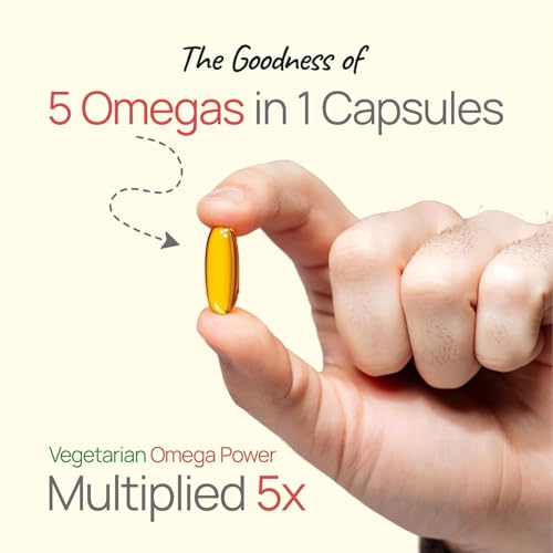 Image of Bliss Welness Veg Omega 3 5 6 7 9 Supplement | Plant Based Algal (DHA), Flaxseed Oil (ALA), Pomegranate Seed, Sea Buckthorn, Borage (GLA), Rosemary Extract, Sunflower Extract & No Fish Oil | Supports Heart, Hair, Skin & Joint Health | 60 Vegan Softgel Capsules Pack of 3