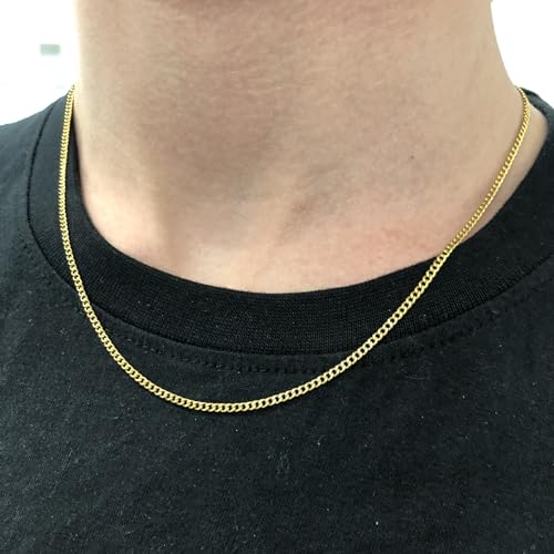 Real Genuine Solid 1/20 14K Yellow Gold Cuban Link Chain Necklace 2 mm 20 Inch for Men and Women Golds3