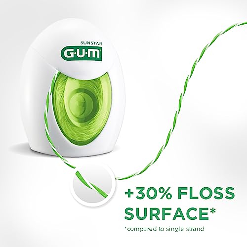 GUM Twisted Floss Zahnseide | entfernt Plaque zwischen den Zähnen und dem Zahnfleischrand | bis zu 30% mehr Zahnseide | 30 m | 3 x 1 Stück (mit 1 Bonusprobe) – Bild 7