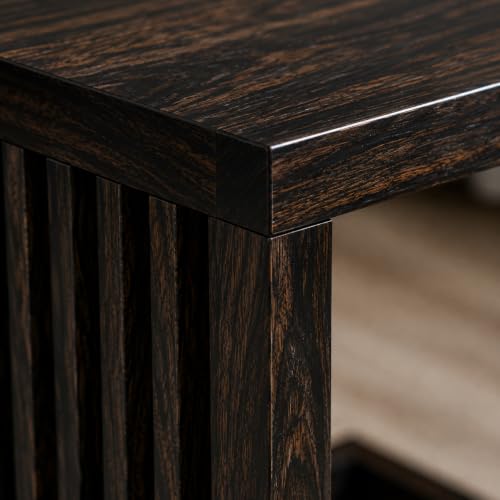 Image of Solid Sheesham Wood C Shape Side Table for Living Room | Modern Sofa End Table | Wooden Laptop Table for Bed | Coffee & Snack Table | Bedside End Table | Black Brown Finish