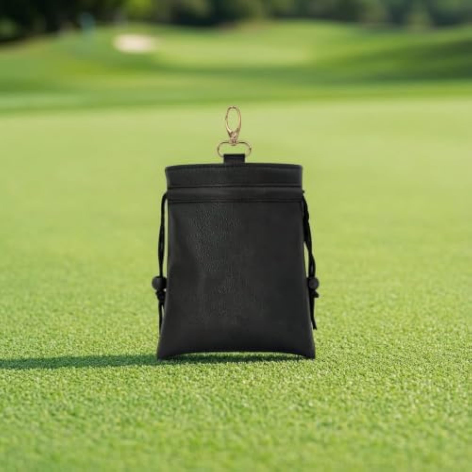 Faux-Leather Drawstring Accessory Pouch with Clip