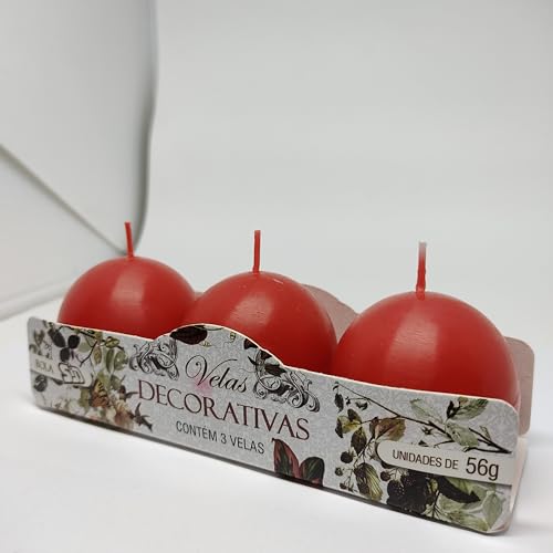 Kit 3 Velas Redondas Vermelhas Decoração Natal Bola