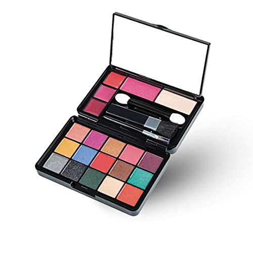 Image of Fashion Colour Professional And Home 4 IN 1 Makeup Kit (FC2022) With 15 Glamorous Eyeshadow, 3 Glossy Lip Gloss, 1 Powder Cake and 1 Blusher (Shade 02)