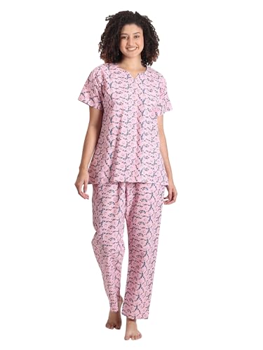Image of Noty Girl's /Women's Polyester and Cotton Mixed- Small Floral Printed- Night Suit /Night Wear /Lounge Wear /Night Dress