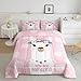 Feelyou Cute Llama Comforter Set Twin Size Soft Girls Pink Llama Alpaca Bedding Set with Pillow Case Cute Polka Dots Bathroom Comforter Boys