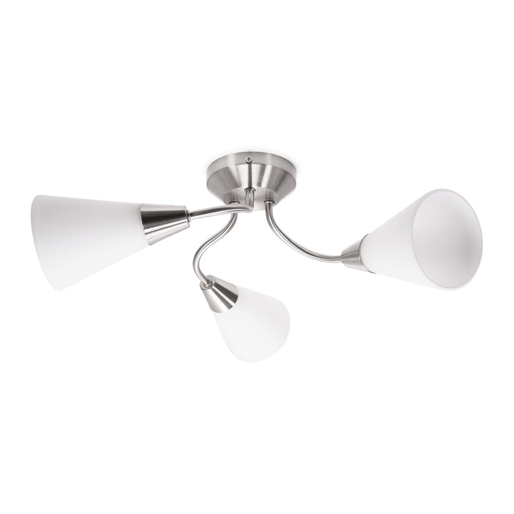 ValueLights | Traditional Silver 3 Arm Ceiling Light Fitting with White Frosted Glass Shades | Close-to-Ceiling Lights, Home Décor & Improvement Essential | Mains Wired