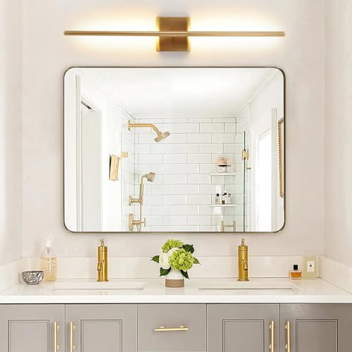 Image of Brushed Gold LED Wall Sconces Set of 2 with Warm White Light