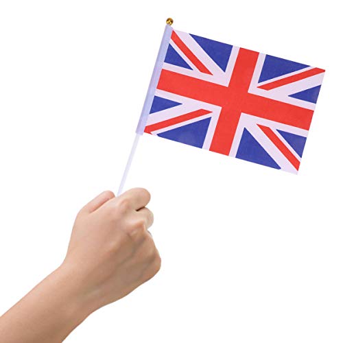 Banner de bandeira do Reino Unido com 20 peças de mini bandeiras nacionais de topo redondo para even