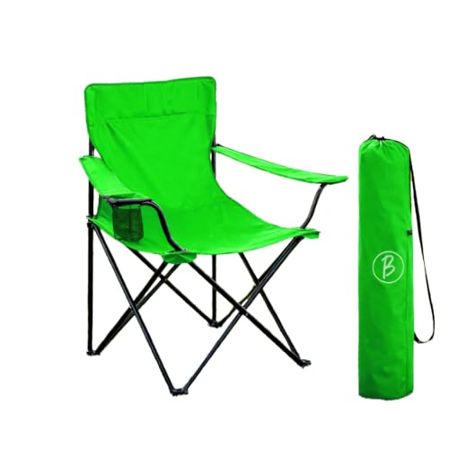 Image of BTAG Foldable Camping Chair with Armrest & Cup Holder, Portable Outdoor Chair with Carry Bag for Camping, Picnic, Fishing & Travel - Green