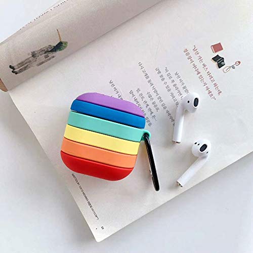 Airpods Cover Compatible With Airpods 2 And 1 Dream Bright Colorful Rainbow Carrying Case Clear Soft Silicone Shockproof Durable Frame Stylish Earphone Protective Skin With Keychain/Strap/Earhooks #TOP7