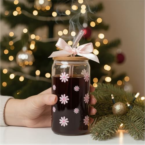 KMCCUMBER Cute Glass Cups with Lid Straw Teen Girl Birthday Gifts for Women - Image 6