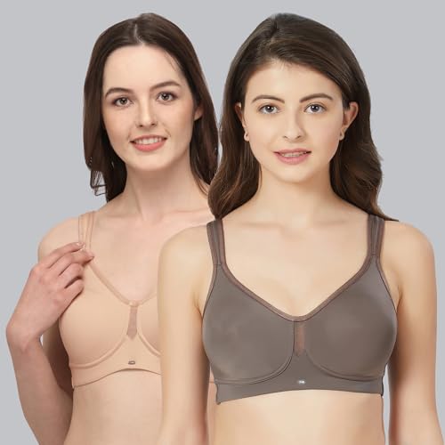 Image of SOIE Women Solid Full Coverage Polyamide Spandex Minimiser Non Padded Non Wired Bra Combo Pack of 2