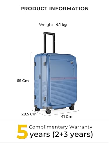 Image of EUME Aerotop Checkin Trolley Bag Medium | Space Saving Top Open Suitcase | Expandable Hardshell Polycarbonate Luggage | TSA Lock, Anti Theft Zipper, Super Silent Wheels | 78L Tropical Blue