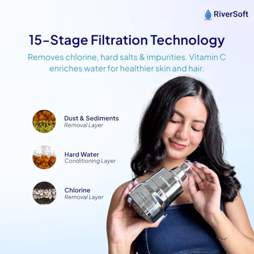 Image of RiverSoft DIVA-05 shower filter for hard water with 15 stages | 5 Mode Spray Setting | Water saving mist mode (Chrome, Pack of 1)