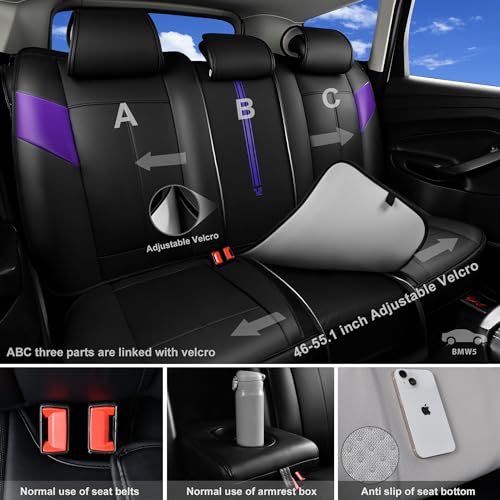 Image of CAR PASS Nappa Leather Seat Covers, Breathable Waterproof Car Seat Covers Full Set, Luxury Leather Front and Back Seats Full Coverage, Universal Fit SUV Pick-up Truck Sedan Automotive(Black Purple)