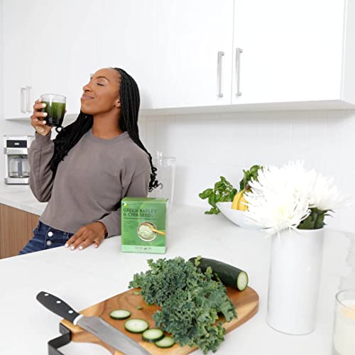 Fine Usa Green Barley Grass Juice Powder W/Chia Seeds From Japan | Greens Blend W/Kale, Aojiru, Bitter Gourd | Antioxidants & Fiber | Supports Metabolism & Immune System | Gluten-Free Non-Gmo Vegan #TOP6