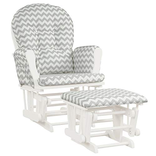 LHONE Nursery Rocking Chairs Nursery Glider Rocking Chair Wood Baby Rocker with Ottoman Cushion Upholstered Nursing Chair with Padded Arms (Stripe)