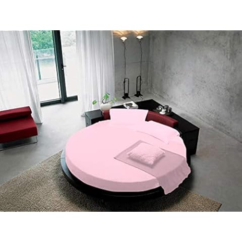 Round Bed Sheet Set - 100% Cotton 800 Thread Count 1 Piece Round Bed Fitted Sheet and 2 Pillow Cover - 3 Piece Round Bed Sheet Set 12" Deep Pocket, Queen, Pink Cover