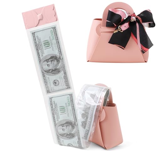 Litvana DIY Money Surprise Box - Leather Surprise Present Cash Box with Bow Money Pull-Out Bags for Birthday Anniversary Pink