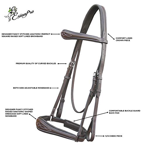 Exionpro Dressage Bridle: Soft Lining, Designer Stitching & Anatomic Shape Browband And Noseband With Web Reins #TOP3