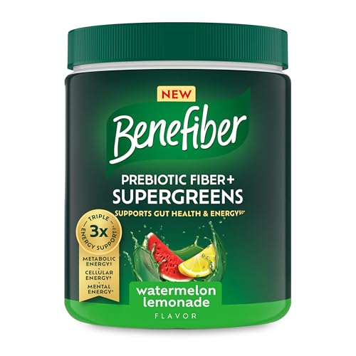 Benefiber Prebiotic Fiber + Supergreens Dietary Supplement Powder, Watermelon Lemonade Flavor, 8.8 oz (250g)