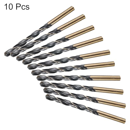 QUARKZMAN Metallbohrer 6,8 mm, Spiralbohrer set Länge 108 mm, Gold Titanium & Schwarz Nitride beschichtetes bohrer HSS4341 mit 6,8 mm Geradem Schaft für Edelstahl Metall Holz, 10 Stück