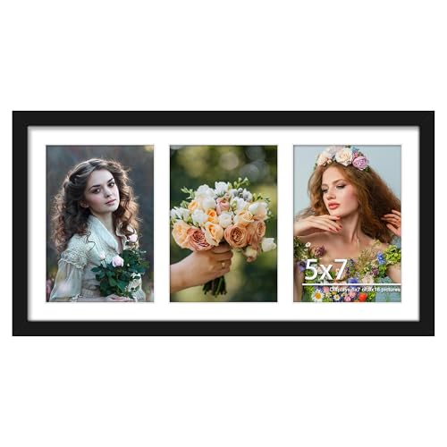 Image of DUENPY 8x16 Collage Picture Frame, 5x7 Collage Picture Frame Displays Three 5x7 inch Photos, or 8x16 (Without Mat) for Available Horizontal Wall Mounting Display and Vertical, Black.
