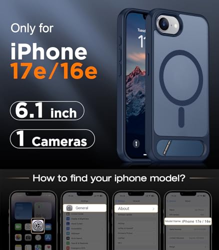 Image of Magnetic Compatible with iPhone 17e Case & iPhone 16e Case,[Built-in Invisible Kickstand][Compatible with MagSafe][Military Grade Shockproof] Slim Translucent Matte Case for iPhone 16e /17e 6.1 inch