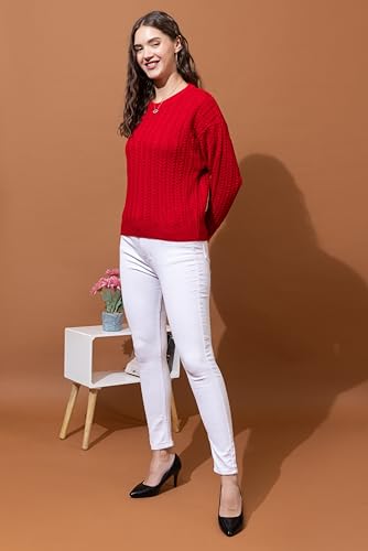Image of Wear lusso Women's Woolen Cable Knit Pullover Sweater | Full Sleeve Round Neck Winter Wear | 100% Wool Soft & Warm Stylish Sweater for Girls, Ladies & Women | Cozy Casual Winter Fashion