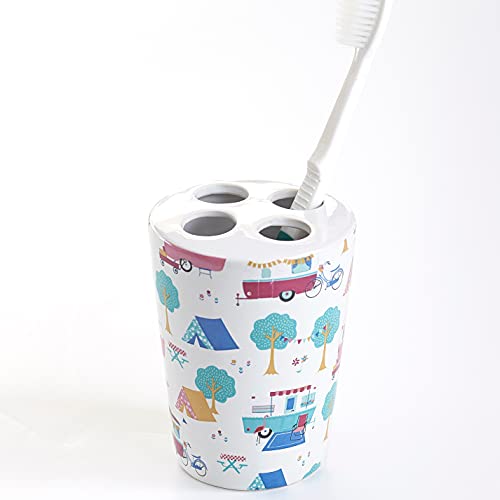 The Lakeside Collection Glamper Ceramic 4-Slot Toothbrush Holder for Bathroom Countertops